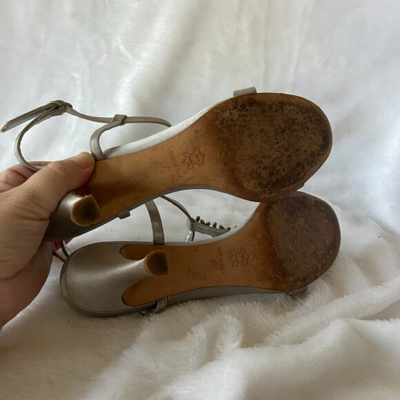 St. John Silver Jeweled Heels Womens Size 7 Strappy Adjustable Made in Italy VTG - Picture 7 of 10